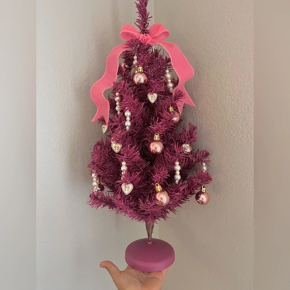 Barbie-Inspired Pink Christmas Tree 22” Coquette Glam Holiday Decor